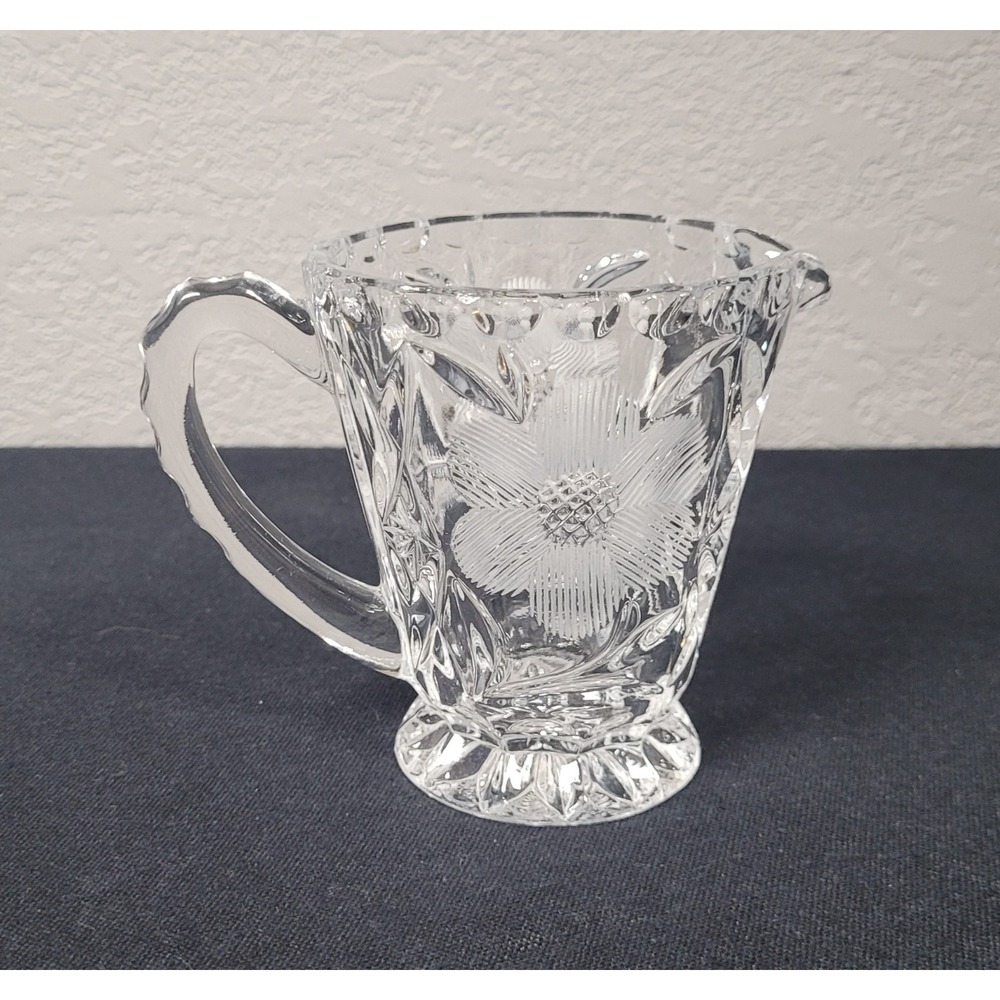 Vintage Gorham Cut Crystal Creamer Pitcher Flowers & Stars Etched Floral 3.75"